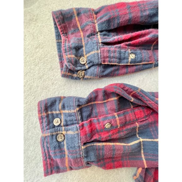 George Mens L Flannel Shirt Plaid Burgundy & Blue 100% Cotton Long Sleeve - Picture 3 of 6